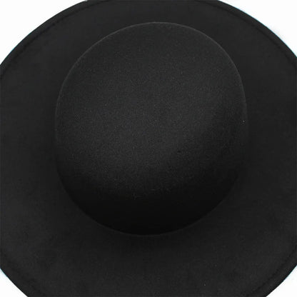 Chapeau français en feutre pour femme, grand bord large, Fedora, Derby en laine d'hiver, chapeaux de mariage et de jazz, dessus plat, 10cm