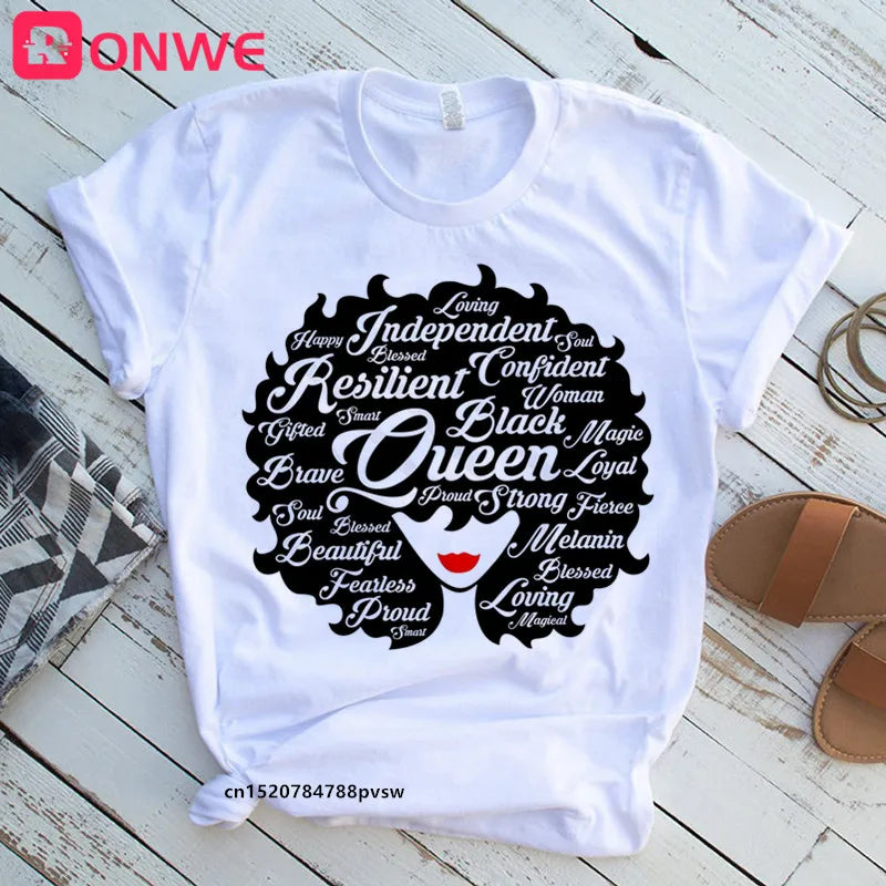 T-shirt Africain avec Imprimé Je suis une Reine de Mélanine, Vêtement pour Femme, Fille Noire, Mois de l'Histoire, DstressSunshine