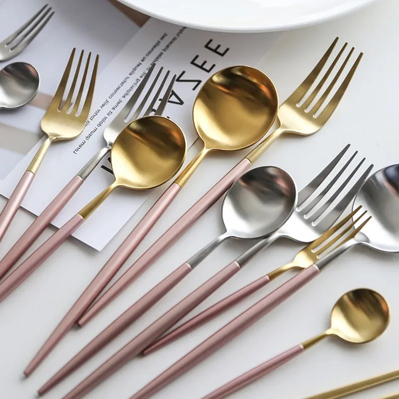 Stainless Steel Cutlery Set Dinner Fork Knife Dessert Spoons Coffee Stirring Spoon Fruit Fork Tableware Home Restaurant Supplier