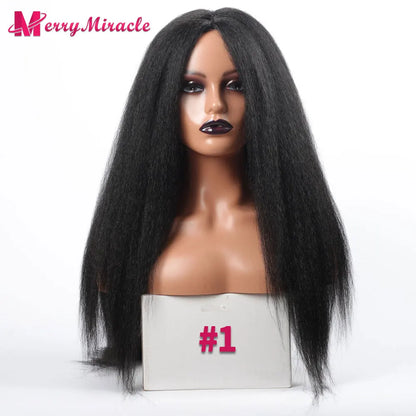 Perruques synthétiques lisses et crépues pour femmes noires, mélange de mèches noires, brunes, blondes, gingembre, rouges et blanches