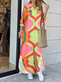 Women's Casual Long Floor-Length Dress New Fashion Elegant Loose Printed Shirt Dress with Solid Pattern