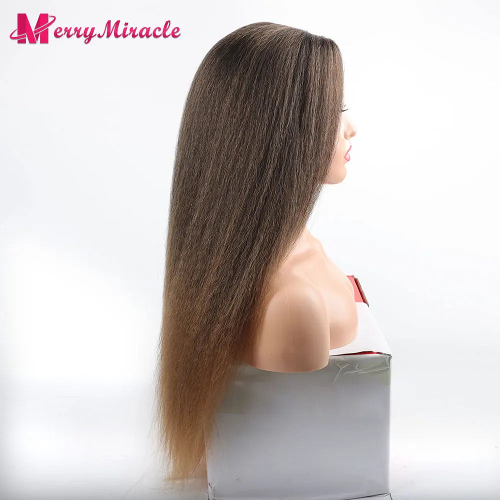 Perruques synthétiques lisses et crépues pour femmes noires, mélange de mèches noires, brunes, blondes, gingembre, rouges et blanches