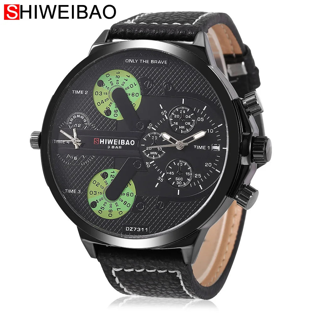 Marque grand cadran bande d'acier double affichage de l'heure hommes montres chronographe Quartz montre-bracelet militaire Relogio Masculino Hombre Reloj