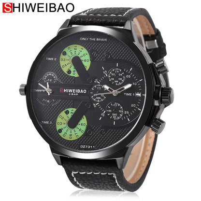 Marque grand cadran bande d'acier double affichage de l'heure hommes montres chronographe Quartz montre-bracelet militaire Relogio Masculino Hombre Reloj