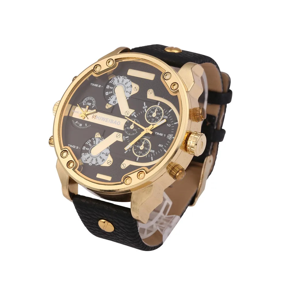 Marque grand cadran bande d'acier double affichage de l'heure hommes montres chronographe Quartz montre-bracelet militaire Relogio Masculino Hombre Reloj