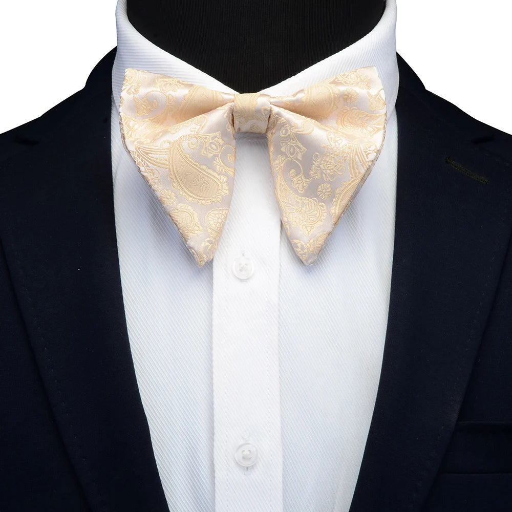 GUSLESON Paisley grand noeud papillon hommes bleu rouge jaune noeud papillon poche carré boutons de manchette ensemble avec boîte-cadeau soie mariage cravate pour homme