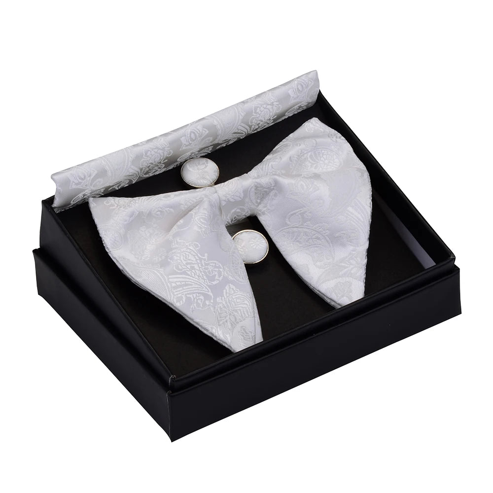 GUSLESON Paisley grand noeud papillon hommes bleu rouge jaune noeud papillon poche carré boutons de manchette ensemble avec boîte-cadeau soie mariage cravate pour homme