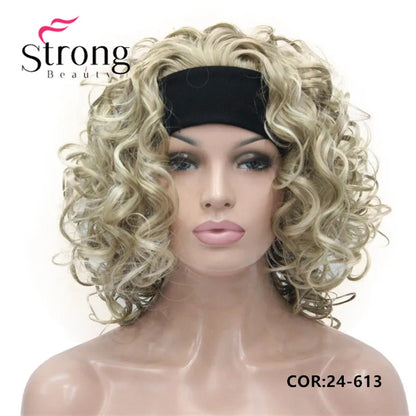 Perruques synthétiques courtes 3/4 à reflets blonds pour femmes, postiche bouclée avec bandeau, choix de couleurs