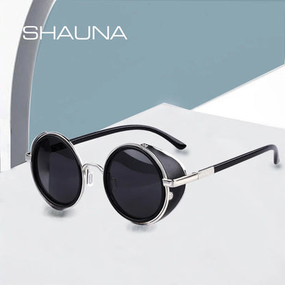 SHAUNA Vintage femmes Steampunk rétro revêtement hommes lunettes de soleil rondes marque concepteur Punk lunettes de soleil UV400