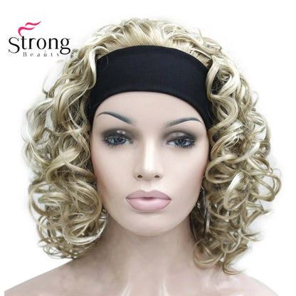 Perruques synthétiques courtes 3/4 à reflets blonds pour femmes, postiche bouclée avec bandeau, choix de couleurs