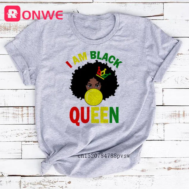 T-shirt Africain avec Imprimé Je suis une Reine de Mélanine, Vêtement pour Femme, Fille Noire, Mois de l'Histoire, DstressSunshine