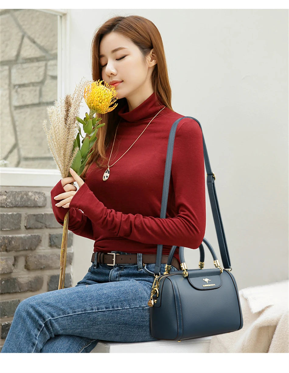 Granded marque en cuir de vachette Sac à main sac à main femmes décontracté bandoulière sacs à bandoulière de luxe dames fourre-tout Boston Sac 2024