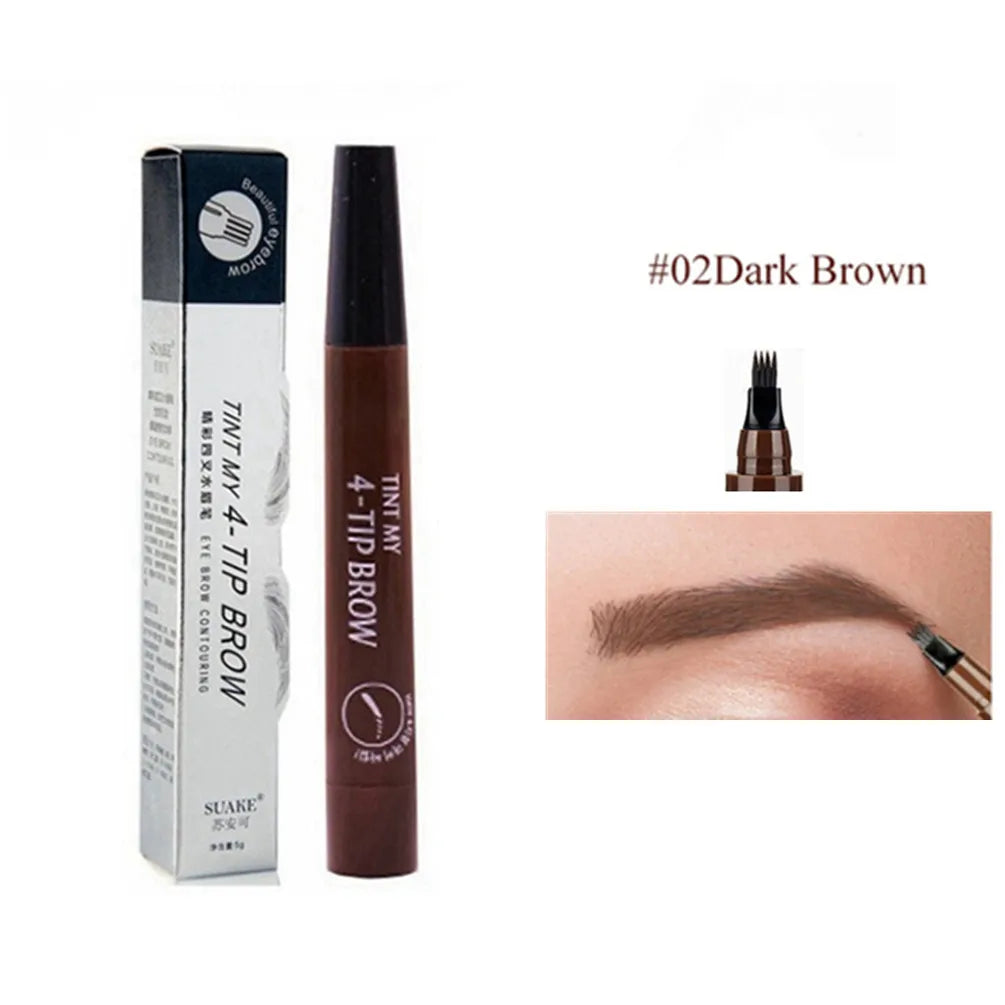 Stylo à sourcils Microblading 4D, 4 fourchettes, crayon de tatouage, longue durée, croquis fins, liquide, maquillage pour les yeux