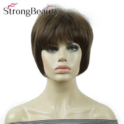StrongBeauty-Perruques Synthétiques Courtes Droites, Cheveux Doux, Layered Shag, Ombre Blonde