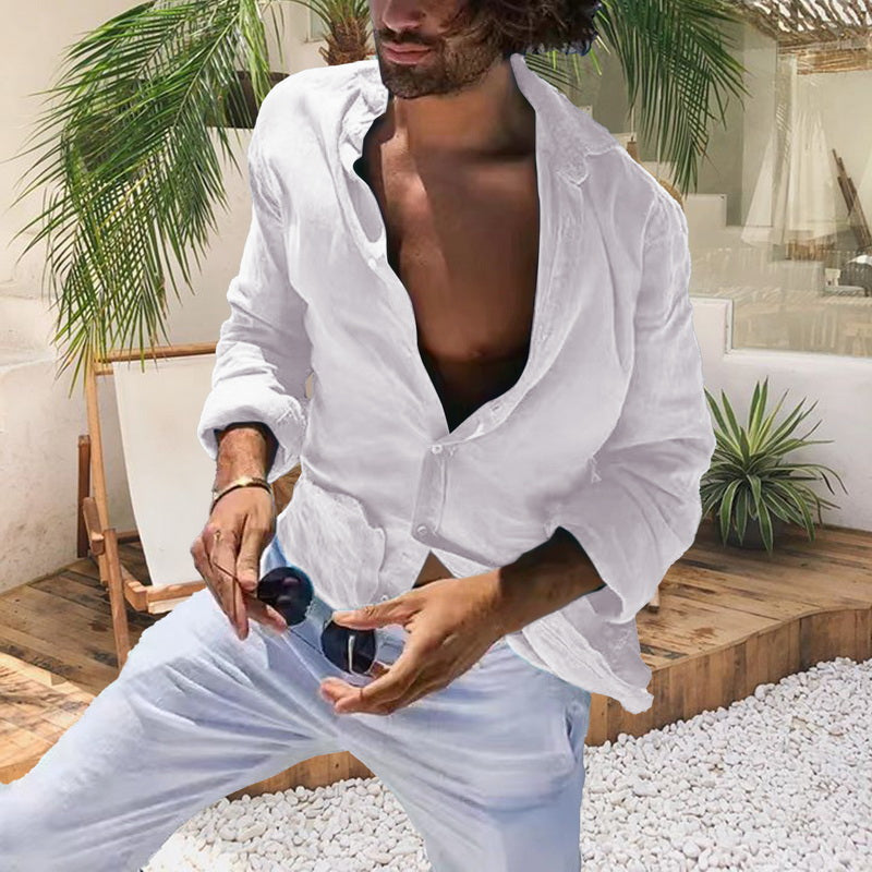 Chemise en coton pour hommes, confortable et décontractée, Cardigan à revers rayé, simple boutonnage, manches longues, nouvelle collection printemps été