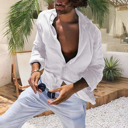 Chemise en coton pour hommes, confortable et décontractée, Cardigan à revers rayé, simple boutonnage, manches longues, nouvelle collection printemps été