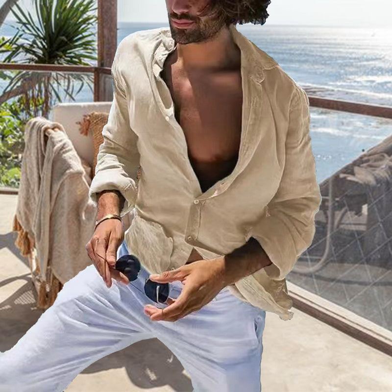 Chemise en coton pour hommes, confortable et décontractée, Cardigan à revers rayé, simple boutonnage, manches longues, nouvelle collection printemps été