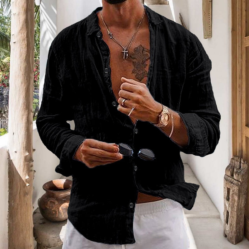 Chemise en coton pour hommes, confortable et décontractée, Cardigan à revers rayé, simple boutonnage, manches longues, nouvelle collection printemps été