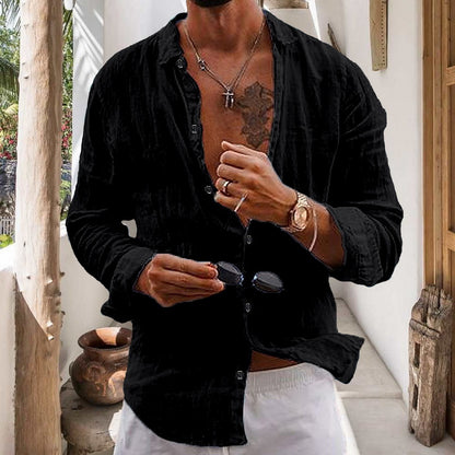 Chemise en coton pour hommes, confortable et décontractée, Cardigan à revers rayé, simple boutonnage, manches longues, nouvelle collection printemps été