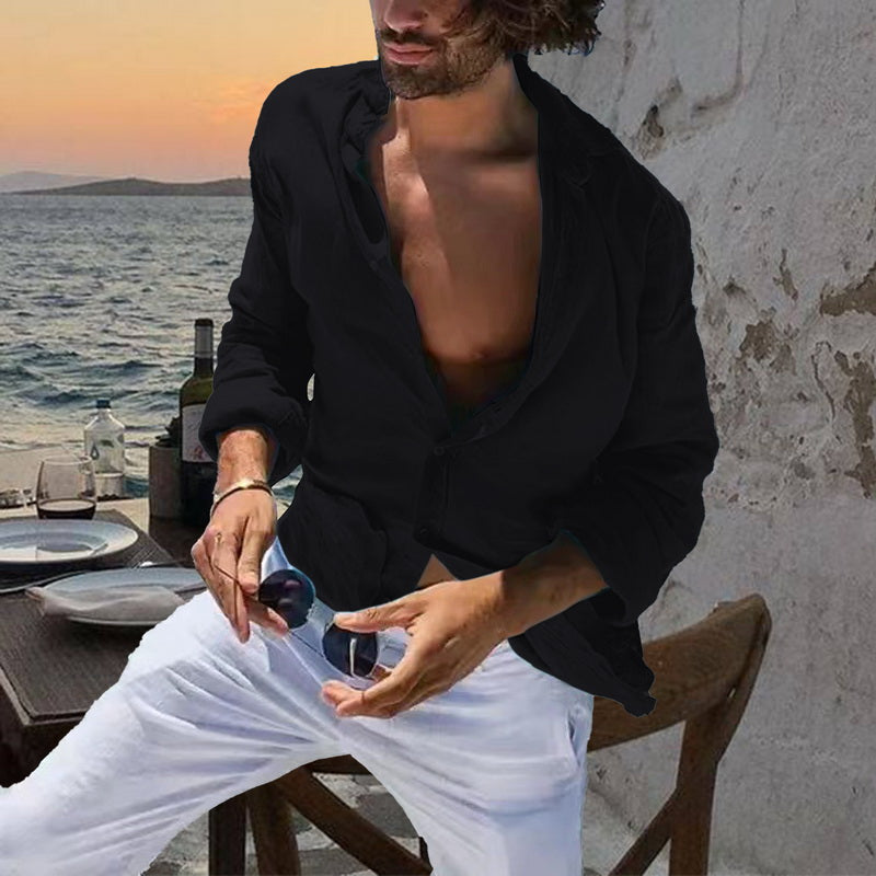 Chemise en coton pour hommes, confortable et décontractée, Cardigan à revers rayé, simple boutonnage, manches longues, nouvelle collection printemps été