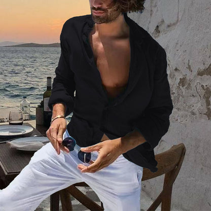 Chemise en coton pour hommes, confortable et décontractée, Cardigan à revers rayé, simple boutonnage, manches longues, nouvelle collection printemps été