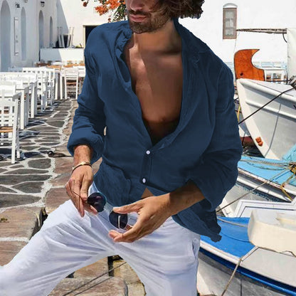 Chemise en coton pour hommes, confortable et décontractée, Cardigan à revers rayé, simple boutonnage, manches longues, nouvelle collection printemps été