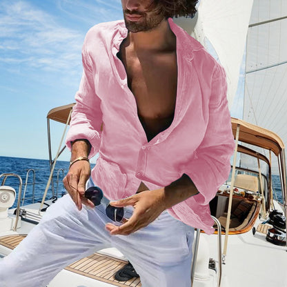 Chemise en coton pour hommes, confortable et décontractée, Cardigan à revers rayé, simple boutonnage, manches longues, nouvelle collection printemps été