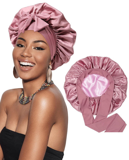 Bonnet de Nuit en Satin à Double Couche pour Femme, Couvre-chef Réversible, Soins Capillaires Ronds, Vêtements de Sauna