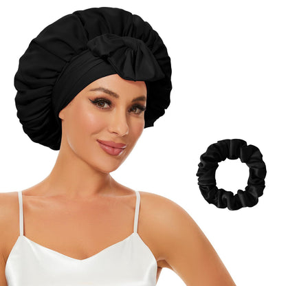 Bonnet de Nuit en Satin à Double Couche pour Femme, Couvre-chef Réversible, Soins Capillaires Ronds, Vêtements de Sauna