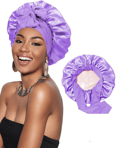 Bonnet de Nuit en Satin à Double Couche pour Femme, Couvre-chef Réversible, Soins Capillaires Ronds, Vêtements de Sauna