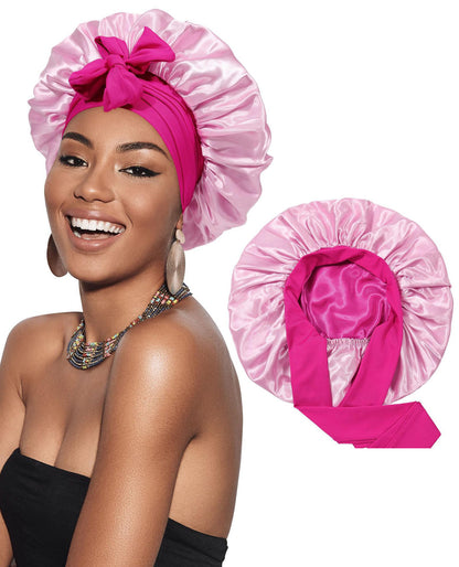 Bonnet de Nuit en Satin à Double Couche pour Femme, Couvre-chef Réversible, Soins Capillaires Ronds, Vêtements de Sauna