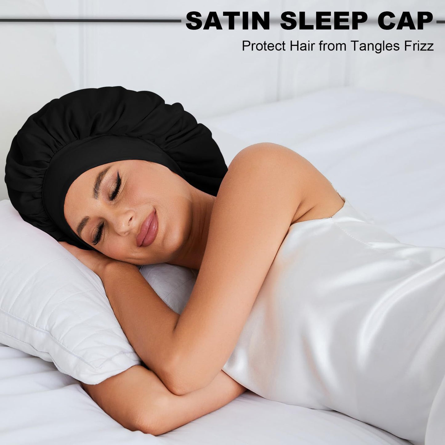 Bonnet de Nuit en Satin à Double Couche pour Femme, Couvre-chef Réversible, Soins Capillaires Ronds, Vêtements de Sauna