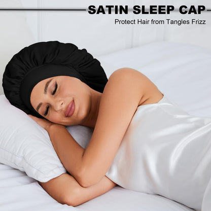 Bonnet de Nuit en Satin à Double Couche pour Femme, Couvre-chef Réversible, Soins Capillaires Ronds, Vêtements de Sauna