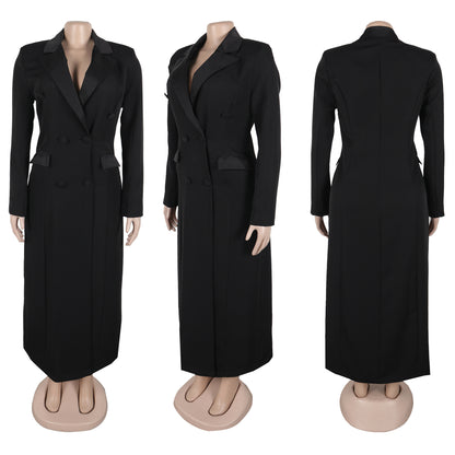 CM.YAYA-Robe longue crantée à manches longues pour femmes, robe de soirée élégante, robe de rue, double boutonnage, sexy, mode, avocat, travail, nuit, printemps