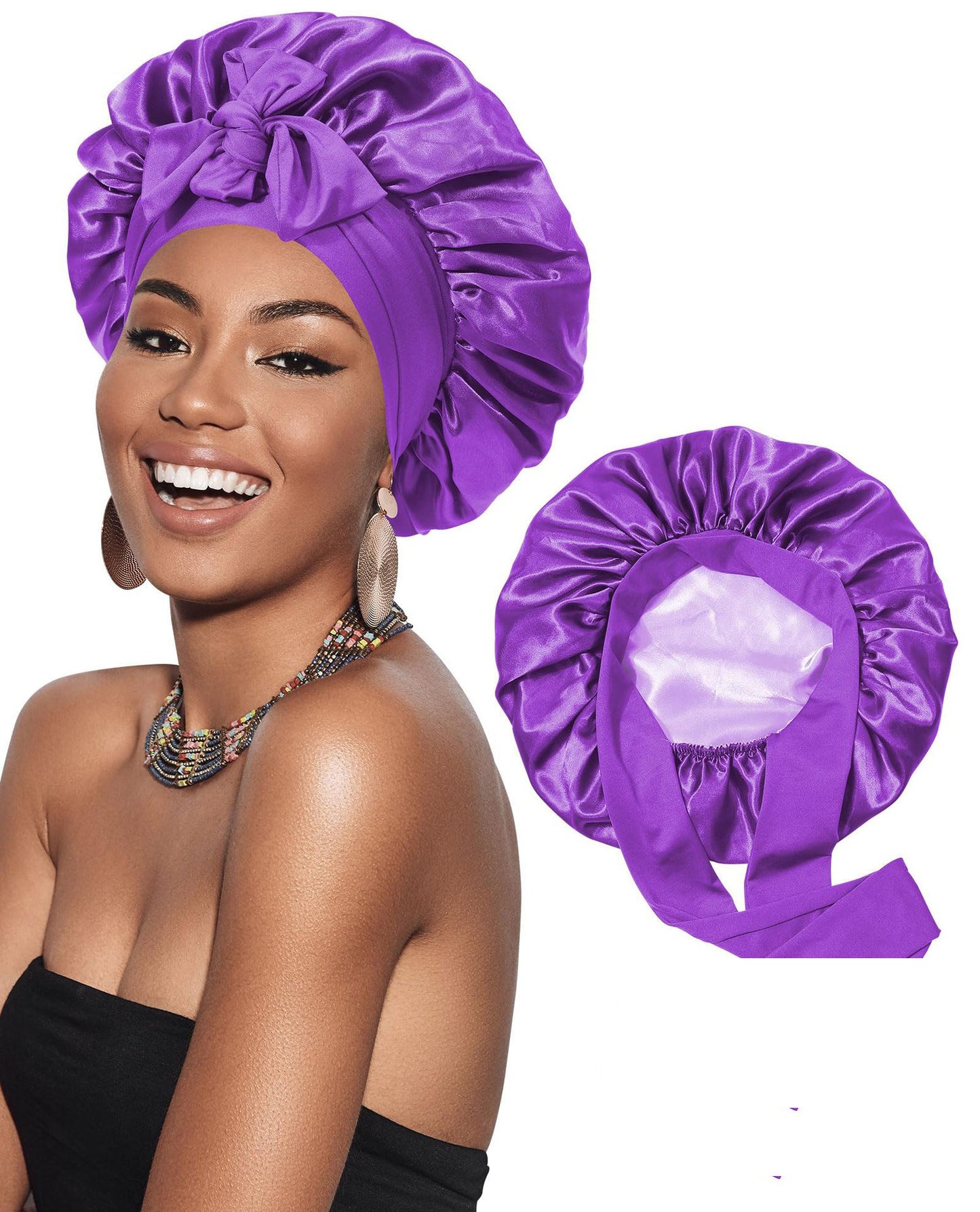 Bonnet de Nuit en Satin à Double Couche pour Femme, Couvre-chef Réversible, Soins Capillaires Ronds, Vêtements de Sauna