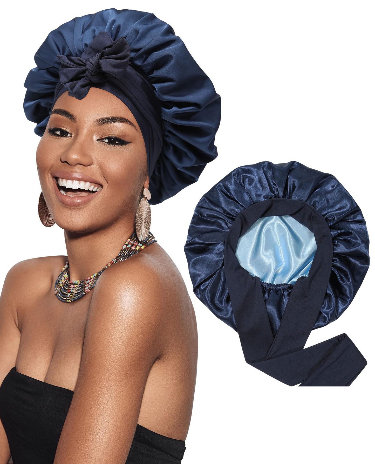 Bonnet de Nuit en Satin à Double Couche pour Femme, Couvre-chef Réversible, Soins Capillaires Ronds, Vêtements de Sauna