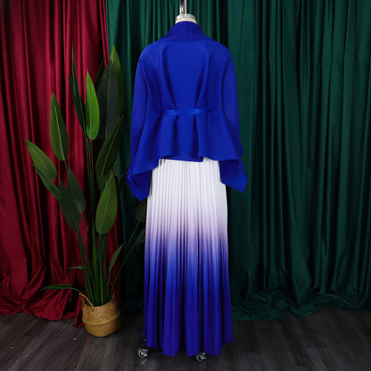 CM.YAYA – ensemble dégradé pour femmes, chemisier à manches longues avec ceinture, chemise et jupes longues plissées, costume de rue, ensemble deux pièces, survêtement