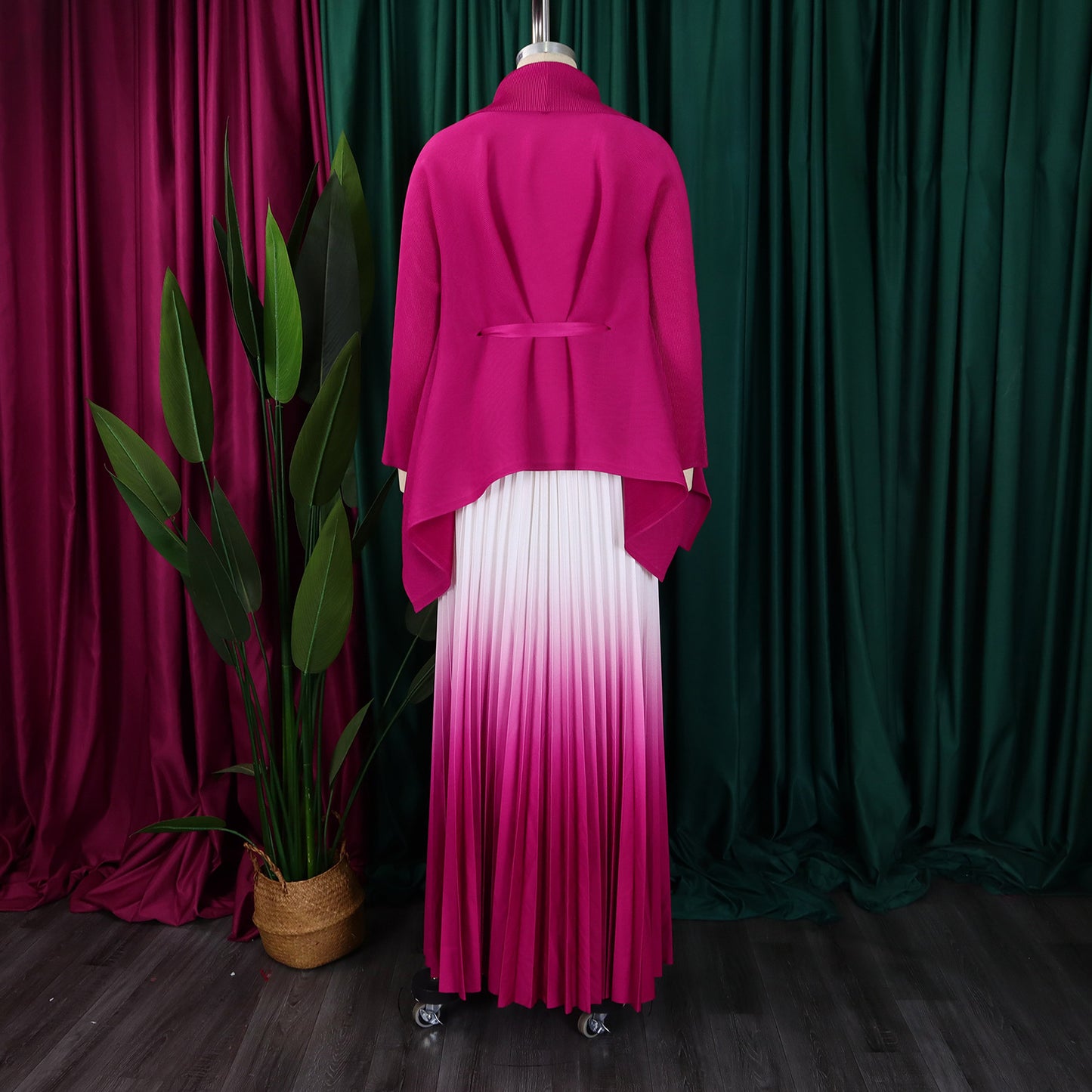 CM.YAYA – ensemble dégradé pour femmes, chemisier à manches longues avec ceinture, chemise et jupes longues plissées, costume de rue, ensemble deux pièces, survêtement