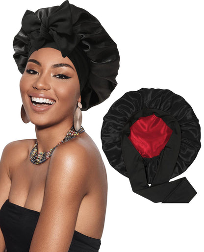 Bonnet de Nuit en Satin à Double Couche pour Femme, Couvre-chef Réversible, Soins Capillaires Ronds, Vêtements de Sauna