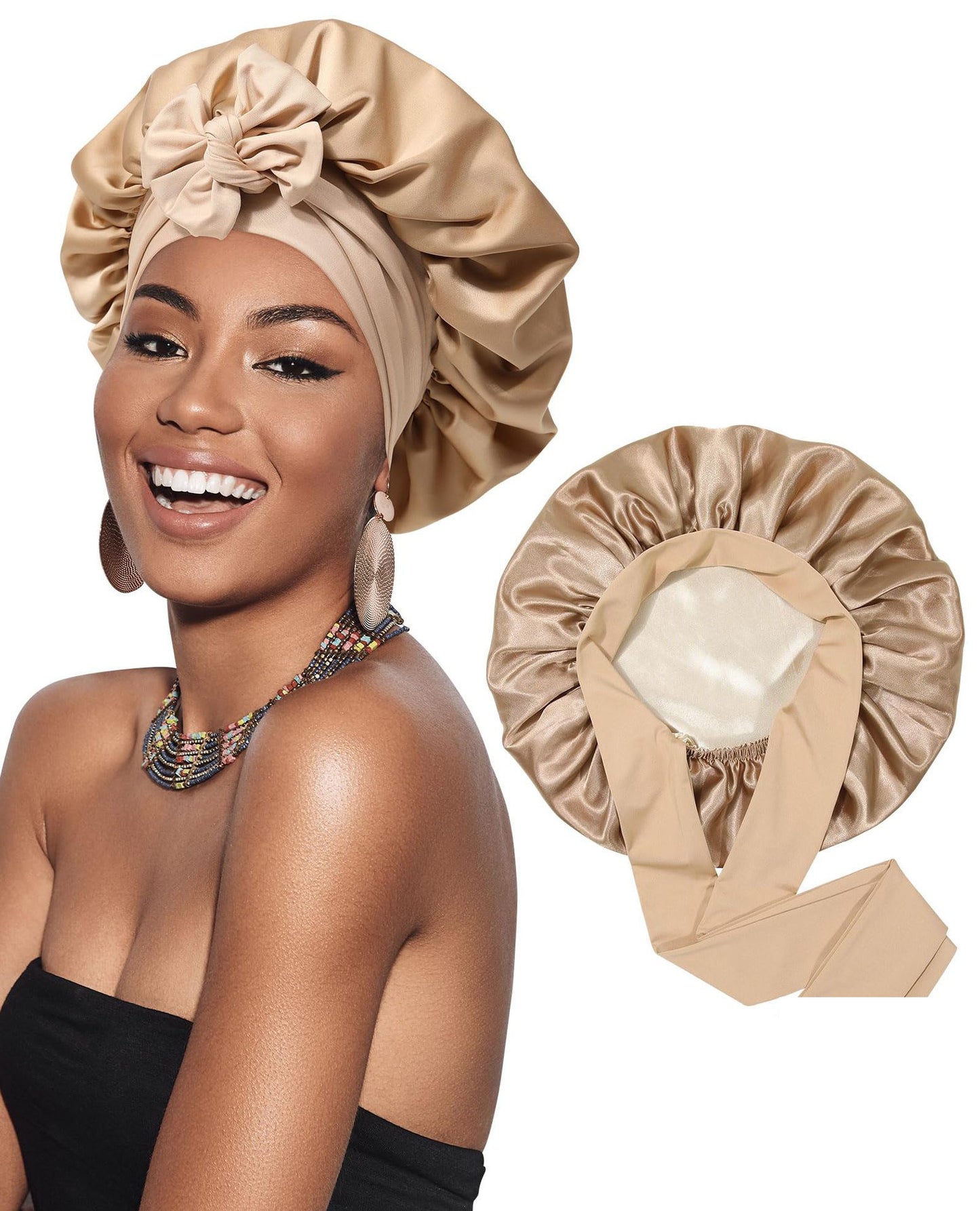 Bonnet de Nuit en Satin à Double Couche pour Femme, Couvre-chef Réversible, Soins Capillaires Ronds, Vêtements de Sauna