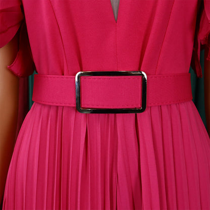 Combinaison élégante en maille patchwork plissée pour femme, jambe large, taille haute, col en V, manches évasées, combishort de fête, été 2022