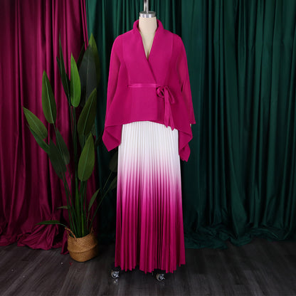 CM.YAYA – ensemble dégradé pour femmes, chemisier à manches longues avec ceinture, chemise et jupes longues plissées, costume de rue, ensemble deux pièces, survêtement