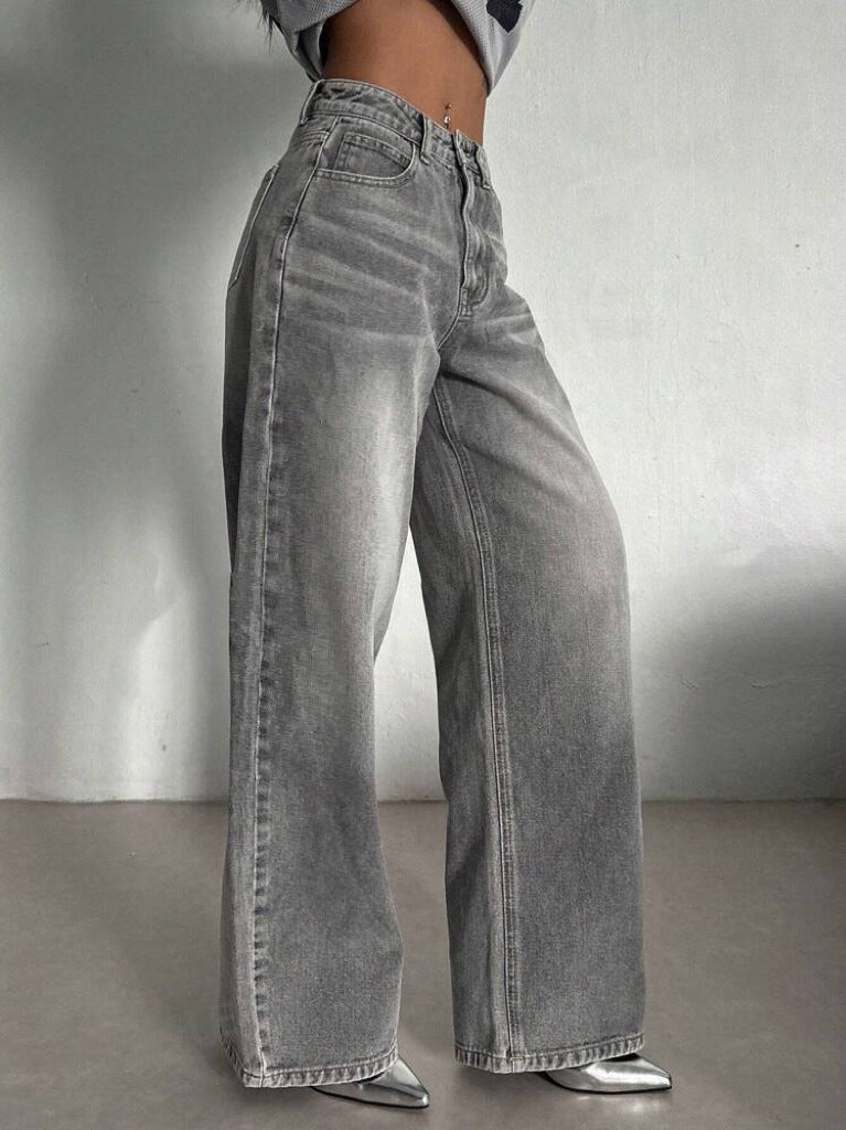BKQU gris Vintage Baggy jean femme Streetwear taille haute Y2K jambe large Denim pantalon ample femme Hip Hop pantalon américain années 2000
