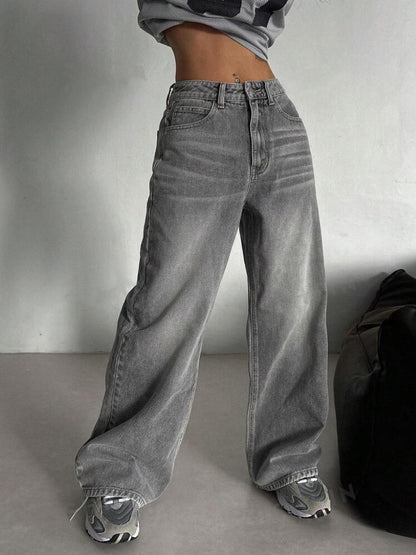 BKQU gris Vintage Baggy jean femme Streetwear taille haute Y2K jambe large Denim pantalon ample femme Hip Hop pantalon américain années 2000