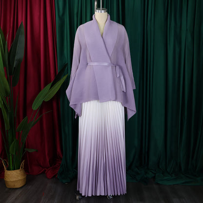 CM.YAYA – ensemble dégradé pour femmes, chemisier à manches longues avec ceinture, chemise et jupes longues plissées, costume de rue, ensemble deux pièces, survêtement