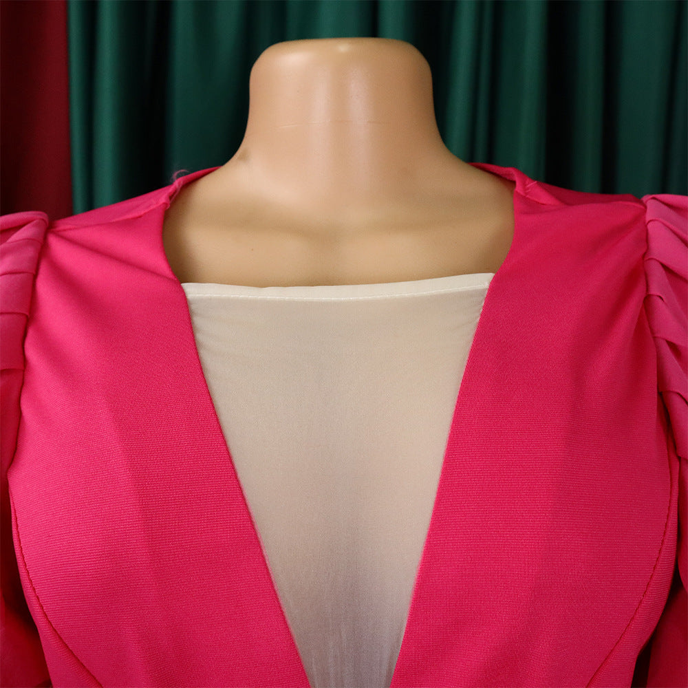 Combinaison élégante en maille patchwork plissée pour femme, jambe large, taille haute, col en V, manches évasées, combishort de fête, été 2022