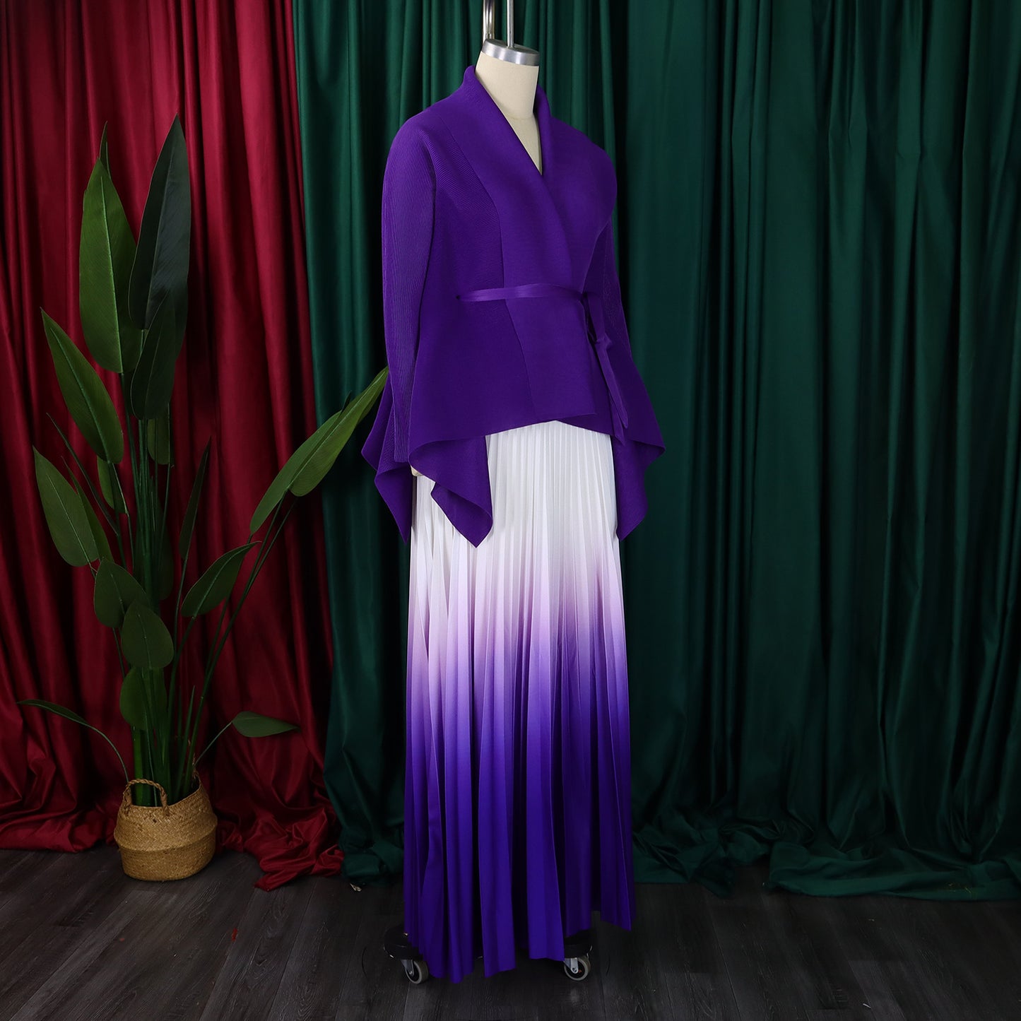 CM.YAYA – ensemble dégradé pour femmes, chemisier à manches longues avec ceinture, chemise et jupes longues plissées, costume de rue, ensemble deux pièces, survêtement