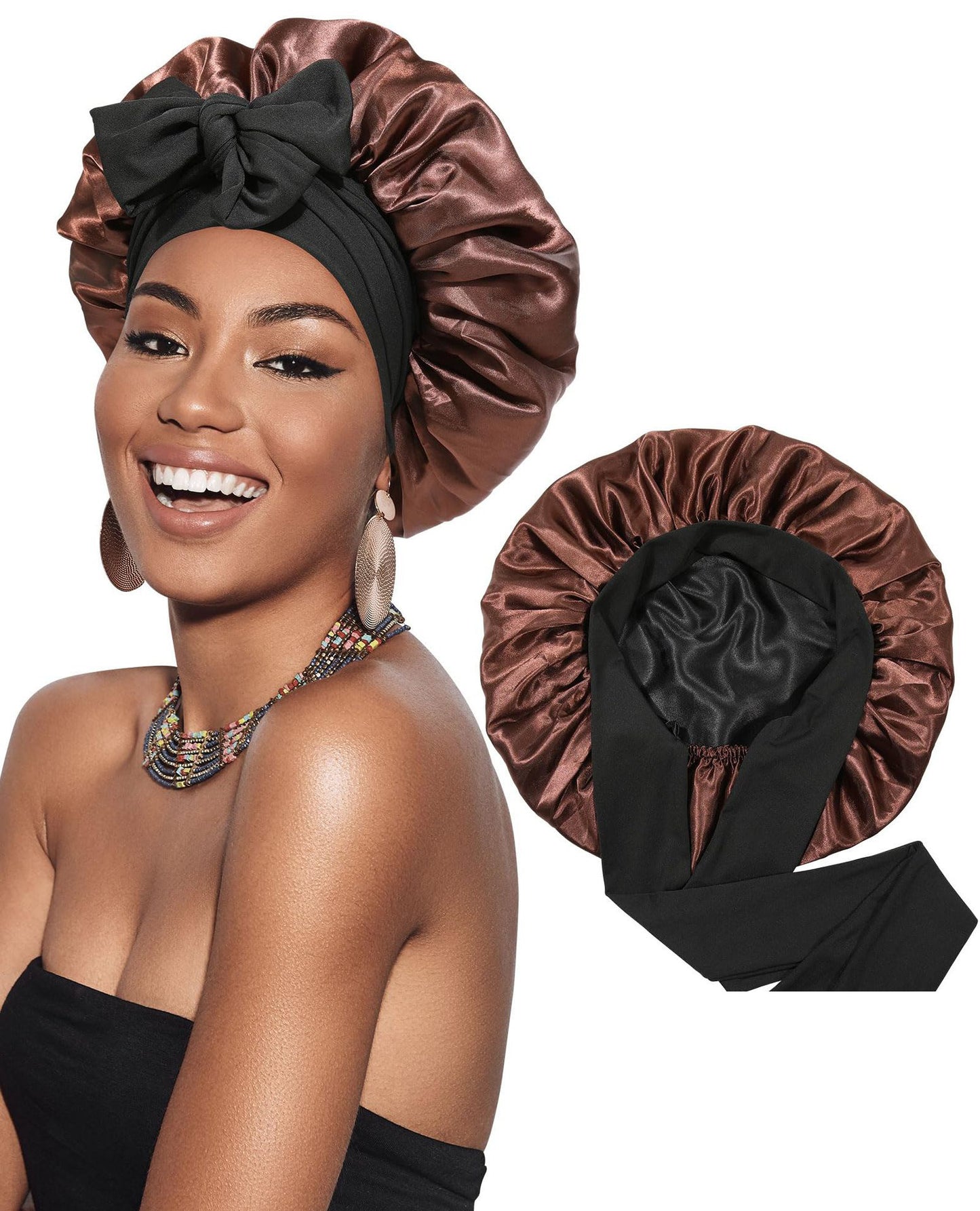 Bonnet de Nuit en Satin à Double Couche pour Femme, Couvre-chef Réversible, Soins Capillaires Ronds, Vêtements de Sauna