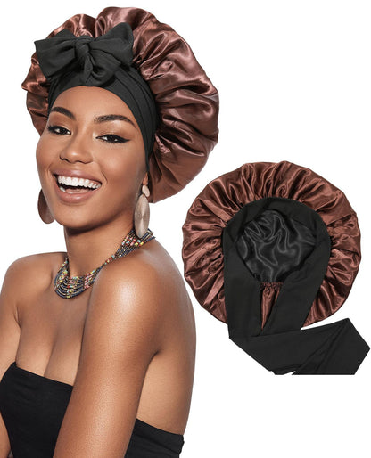 Bonnet de Nuit en Satin à Double Couche pour Femme, Couvre-chef Réversible, Soins Capillaires Ronds, Vêtements de Sauna
