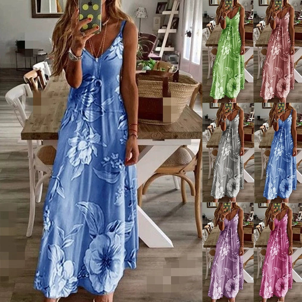 AmazoneBayNew-Robe à bretelles florales imprimées coupe basse pour femmes, vêtements sexy, été chaud